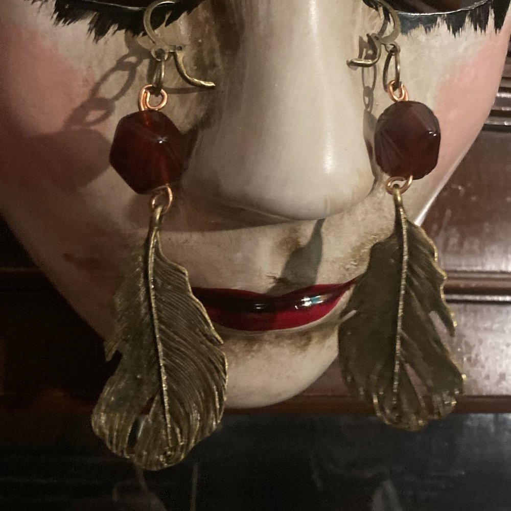 Witch B*tch Bronze and Glass Feather Earrings